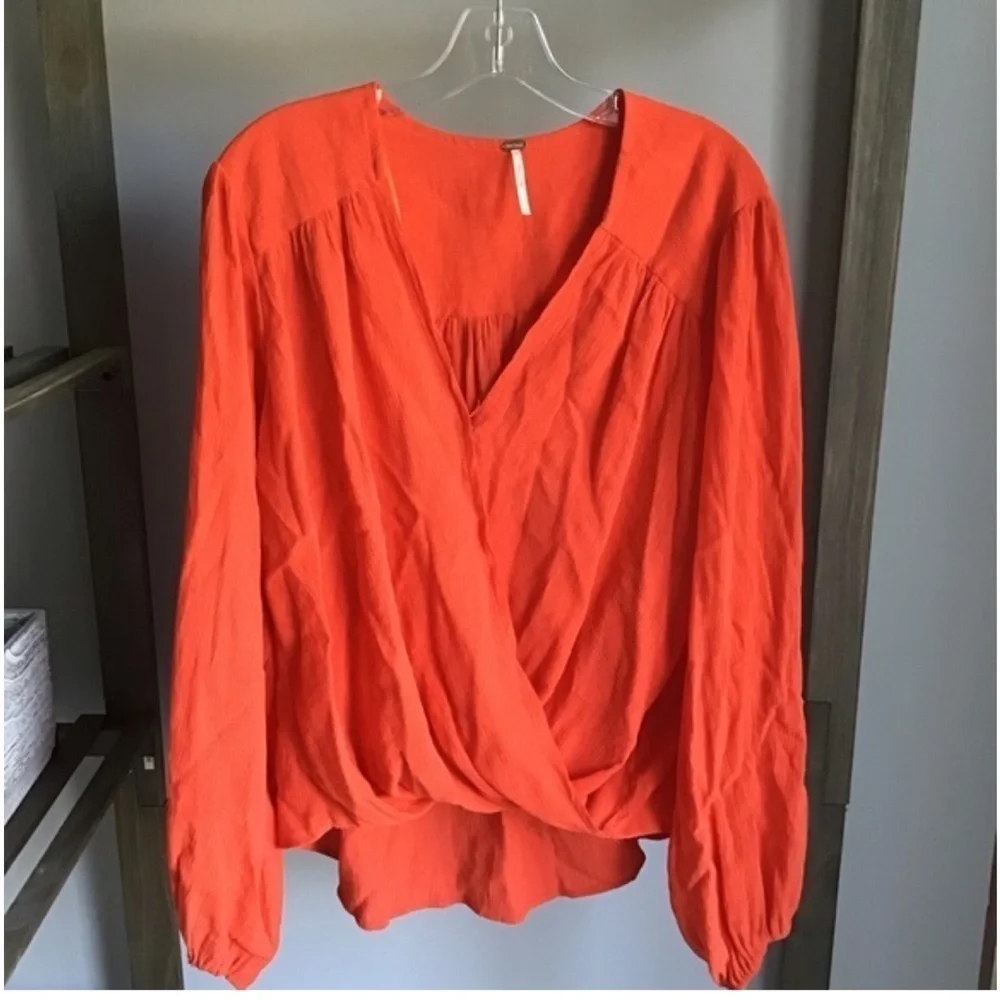 Free People "Check On It" Faux-Wrap Long Sleeve Top Flame Size M - Picture 13 of 16